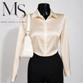 BLUSA SATINADA CORTE CLASICO - BEIGE