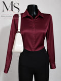 BLUSA SATINADA CORTE CLASICO - VINO